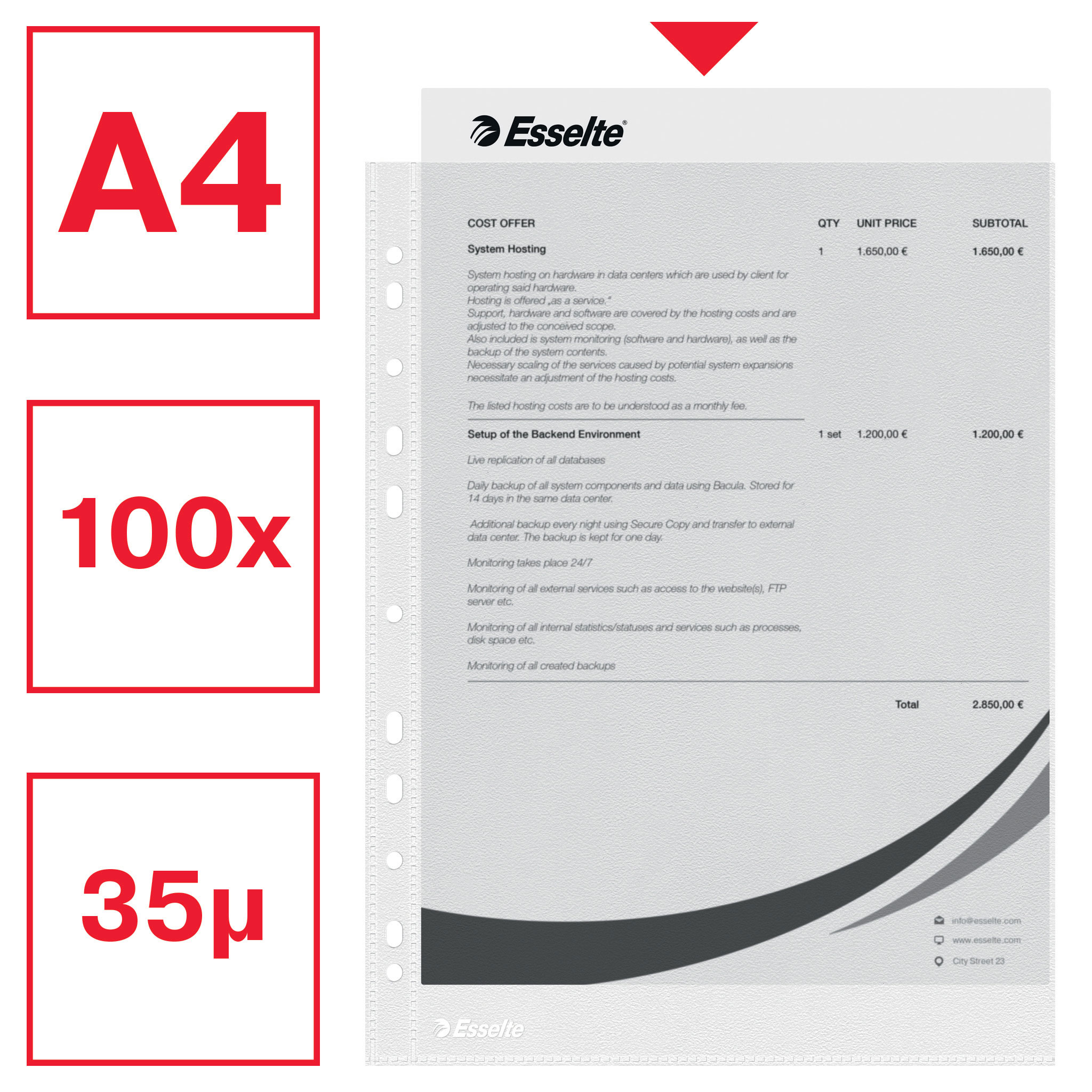 Файл матовый А4, 40мкм., верхний разрез, 100шт./уп. Esselte - фото 7