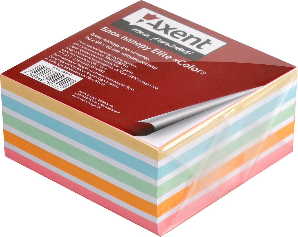 Блок для записи неклееный 90*90*40мм., Elite Color Axent - фото 4