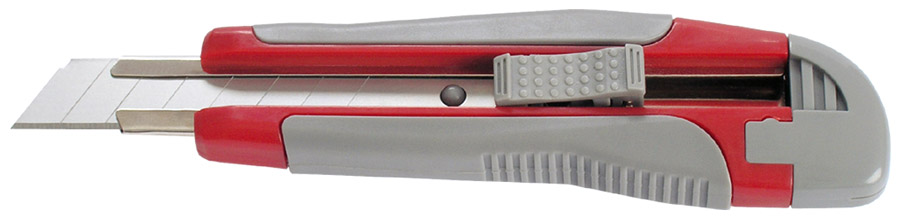 Нож канцелярский большой 18мм., метал. направляющая, пласт. прорезиненный корпус, красно-серый  Axent - фото 5