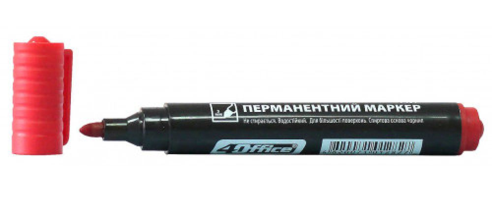Маркер перманентний, круглий наконечник, 1-2мм., черв. 4Office — фото 5
