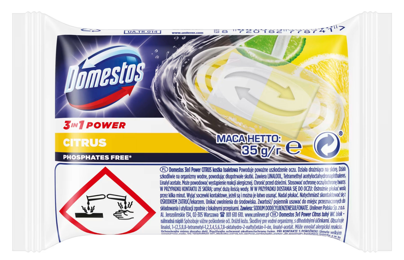 Освежитель для туалетов 35г. Лимон, твердый, запаска DOMESTOS - фото 1