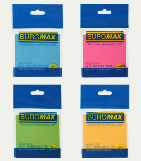 Блок паперу з клейким шаром 76*76мм.*100л., неоновий, 4 кольори, асорті BuroMax — фото 6
