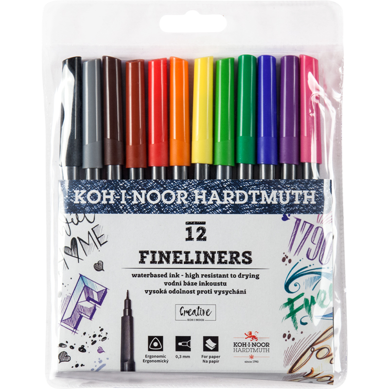 Набір лінерів 7770, 0.3 мм, 12 шт. для реслення та малювання, кольорові Koh-i-noor — фото 2