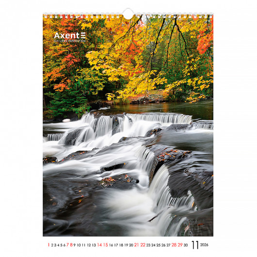 Календар настінний 2026 р., формат А3 (297*420мм.), 13 аркушів, Waterfalls Axent — фото 13
