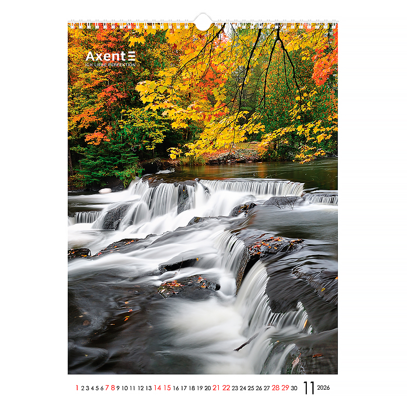 Календар настінний 2026 р., формат А3 (297*420мм.), 13 аркушів, Waterfalls Axent — фото 13
