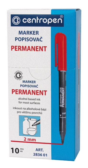 Маркер перманентный круглое острие 2мм., 2836, красн. Centropen - фото 5