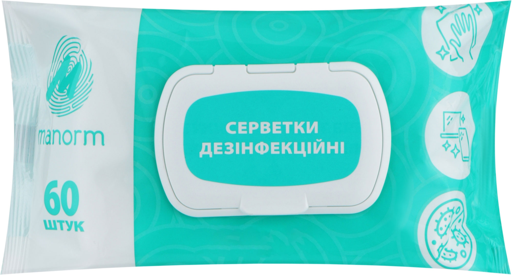 Серветки дезінфекційні Манорм, 60шт/пак. MDM — фото 1