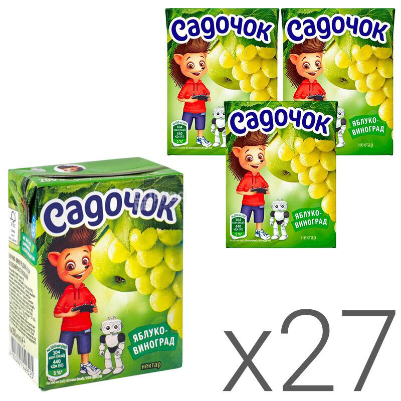 Нектар 0,2л. Яблуко-Виноград білий, 27шт/уп. Садочок — фото 1