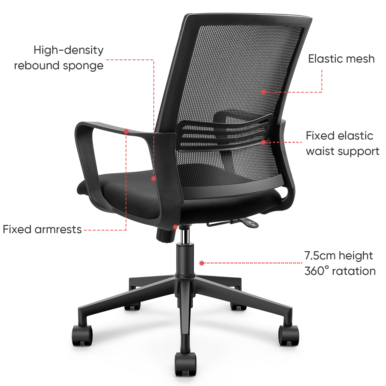 Кресло офисное эргономичное DELI STAFF CHAIR (4501), черн. DELI - фото 5