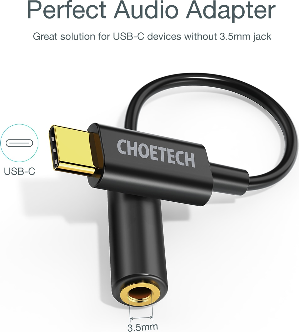 Адаптер Type-C - Jack 3,5 мм чорний (AUX003-BK), черн. CHOETECH - фото 3