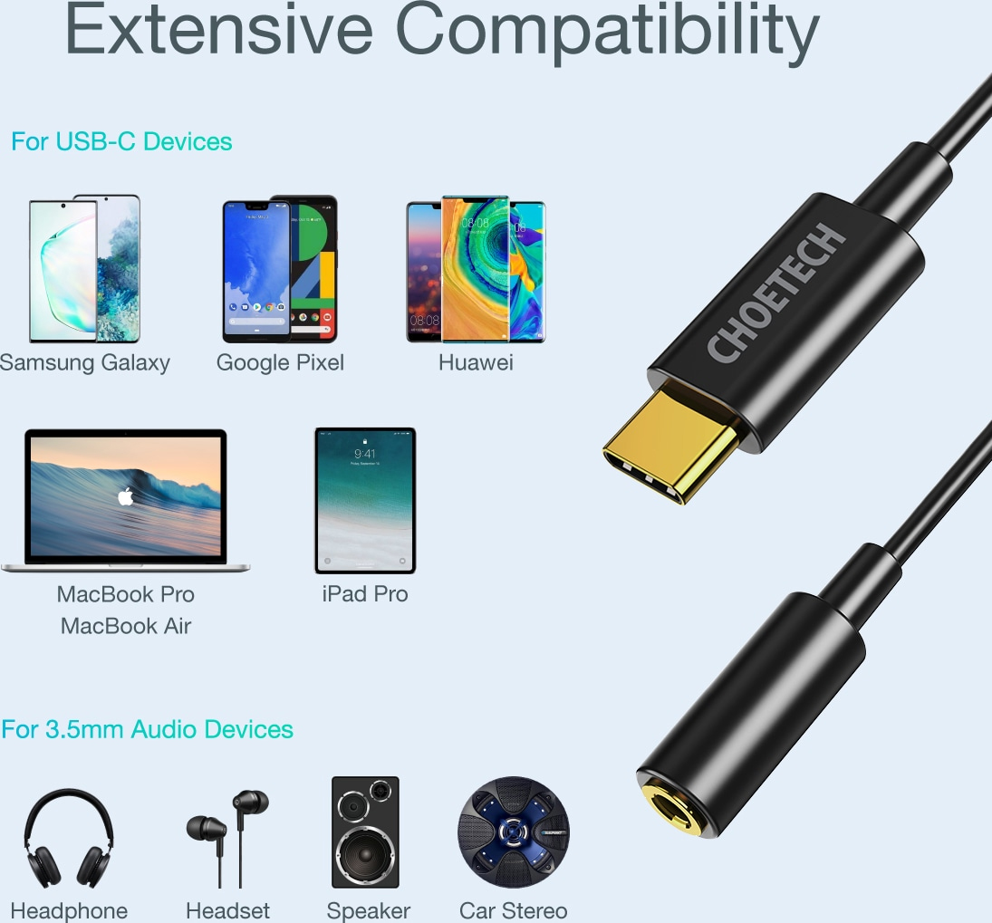 Адаптер Type-C - Jack 3,5 мм чорний (AUX003-BK), черн. CHOETECH - фото 5