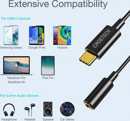 Адаптер Type-C - Jack 3,5 мм чорний (AUX003-BK), черн. CHOETECH - фото 5