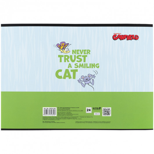 Тетрадь для рисования, 24 лист., скоба, софт тач + УФ лак, Garfield (GF25-242) Kite - фото 10