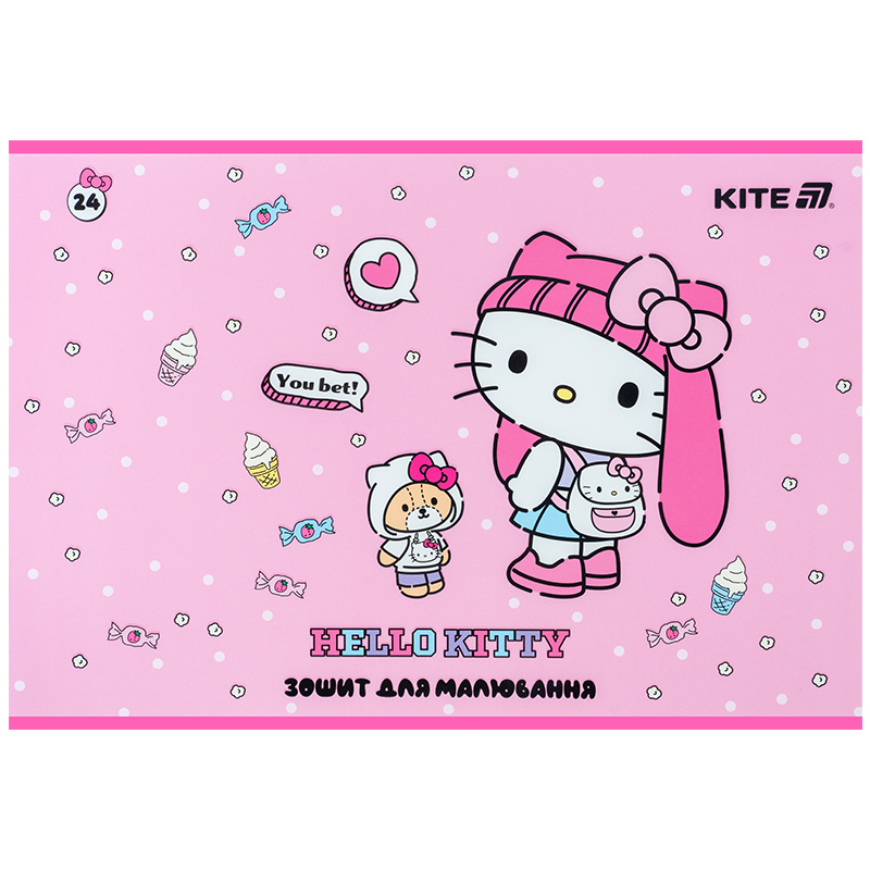 Тетрадь для рисования, 24 лист., скоба, софт тач + УФ лак, Hello Kitty-1 (HK25-242-1) Kite - фото 10