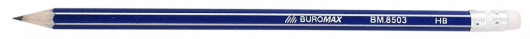 Олівець простий графітний з гумкою HBWHITE LINE, шестигранний з срібною полосою BuroMax — фото 5