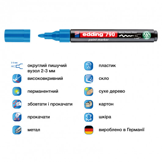 Маркер лакирующий e-790n, кругое острие 2-3мм., голубой Edding - фото 3