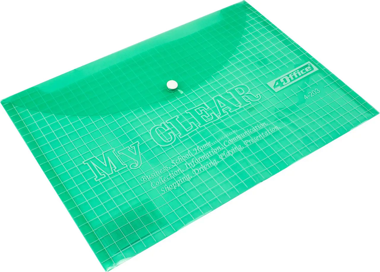 Папка-конверт на кнопці, А4, прозора в клітинку, асорті 4Office — фото 5