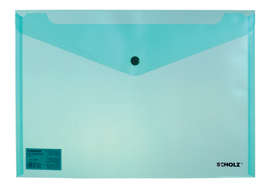 Папка-конверт на кнопці, А4, прозора, товщина 180мкм., зелен. Scholz — фото 4