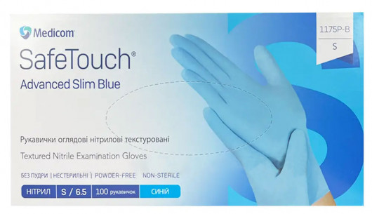 Перчатки нитриловые неоп. SafeTouch Advanced Slim 1175P- B (3,5г), разм. S, 100шт./уп., голуб. Medicom - фото 2