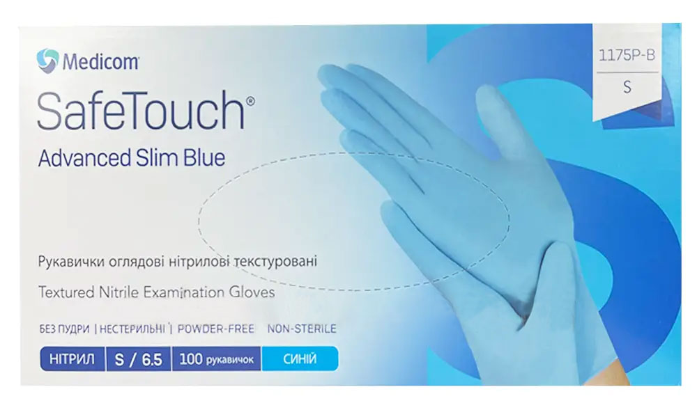 Перчатки нитриловые неоп. SafeTouch Advanced Slim 1175P- B (3,5г), разм. S, 100шт./уп., голуб. Medicom - фото 2