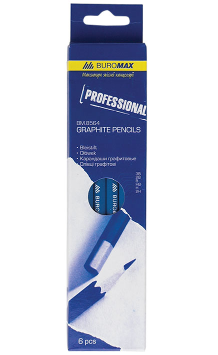 Набір олівців графітних PROFESSIONAL MIX, 3В-2Н, 6шт./уп. BuroMax — фото 1