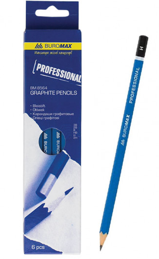 Набір олівців графітних PROFESSIONAL MIX, 3В-2Н, 6шт./уп. BuroMax — фото 2