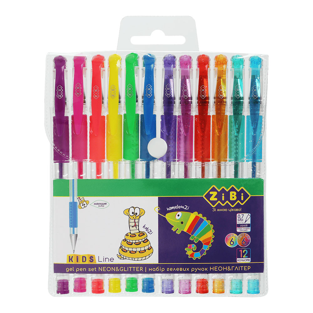 Набор гелевых ручек NEON & GLITTER, 12шт. (6шт.-NEON + 6шт.-GLITTER) ZiBi - фото 1