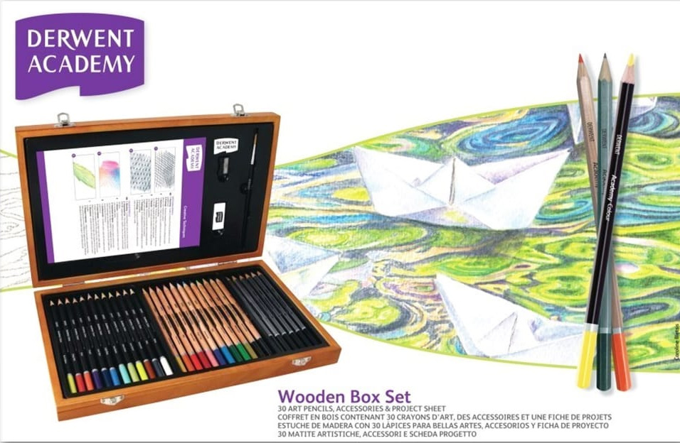Набор для рисования 30 карандашей, раскраски с принадлежностями. Дерев.коробка Derwent - фото 1