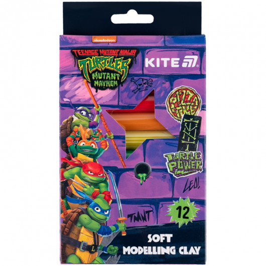 Пластилін восковий, 12 кольорів, 200 г. Ninja Turtles Kite — фото 3