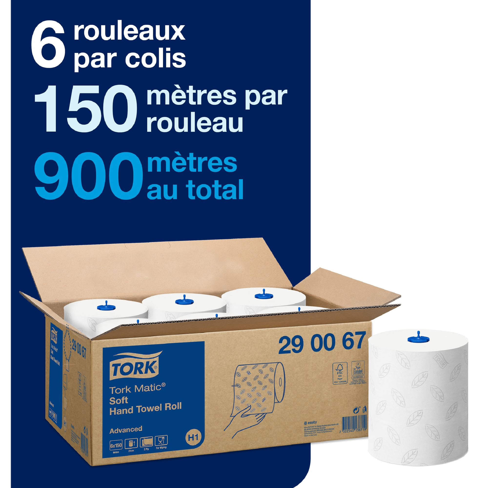 Рушники рулонні Advanced, 2-х сл, целюлоза, 150м., шир./рул. 21см., 6рул./уп., біл. (H1) Tork - фото 3