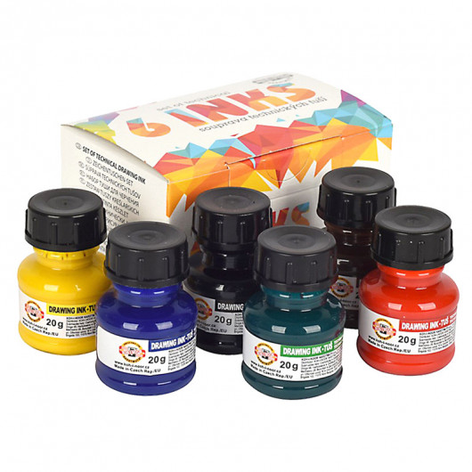 Тушь для черчения, 20г., набор 6 цветов Koh-i-noor - фото 2