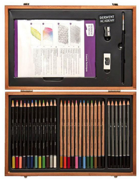 Набор для рисования 30 карандашей, раскраски с принадлежностями. Дерев.коробка Derwent - фото 2