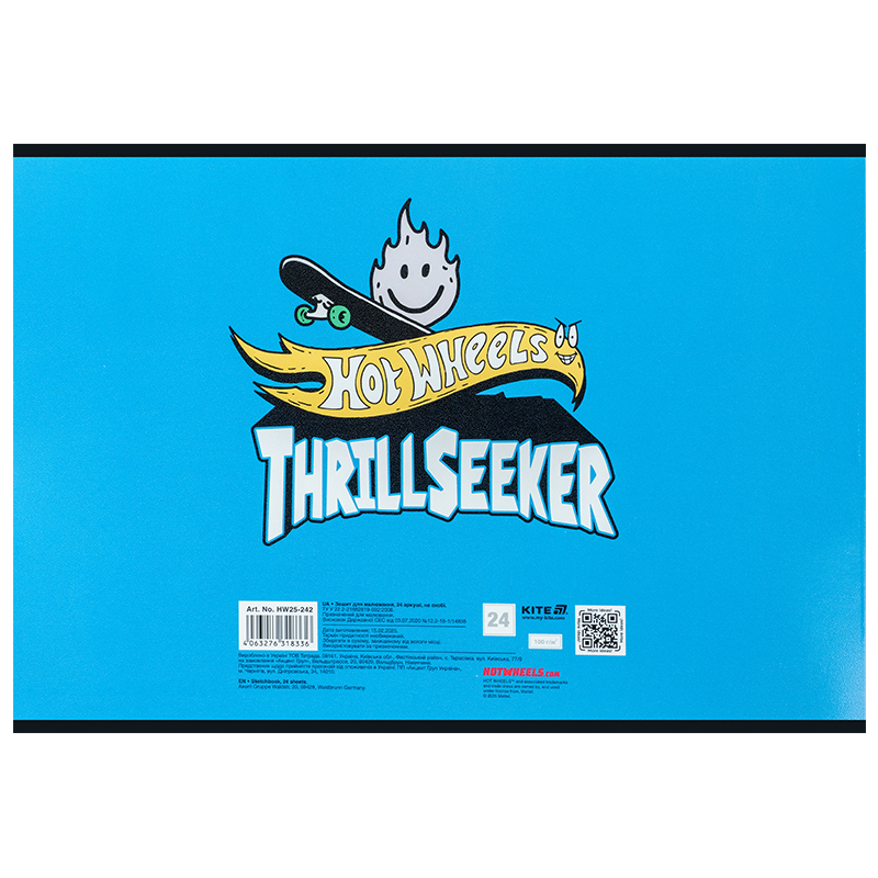 Тетрадь для рисования, 24 лист., скоба, гибр. лак + УФ лак, Hot Wheels (HW25-242) Kite - фото 10