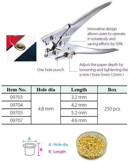 Установщик люверсов (клепок) усиленный и дырокол на 30листов (09719) KW-Trio - фото 5