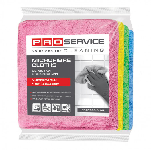 Микрофибра салфетка для уборки Professional Color Mix 38*38см 4шт./уп. PROservice - фото 2