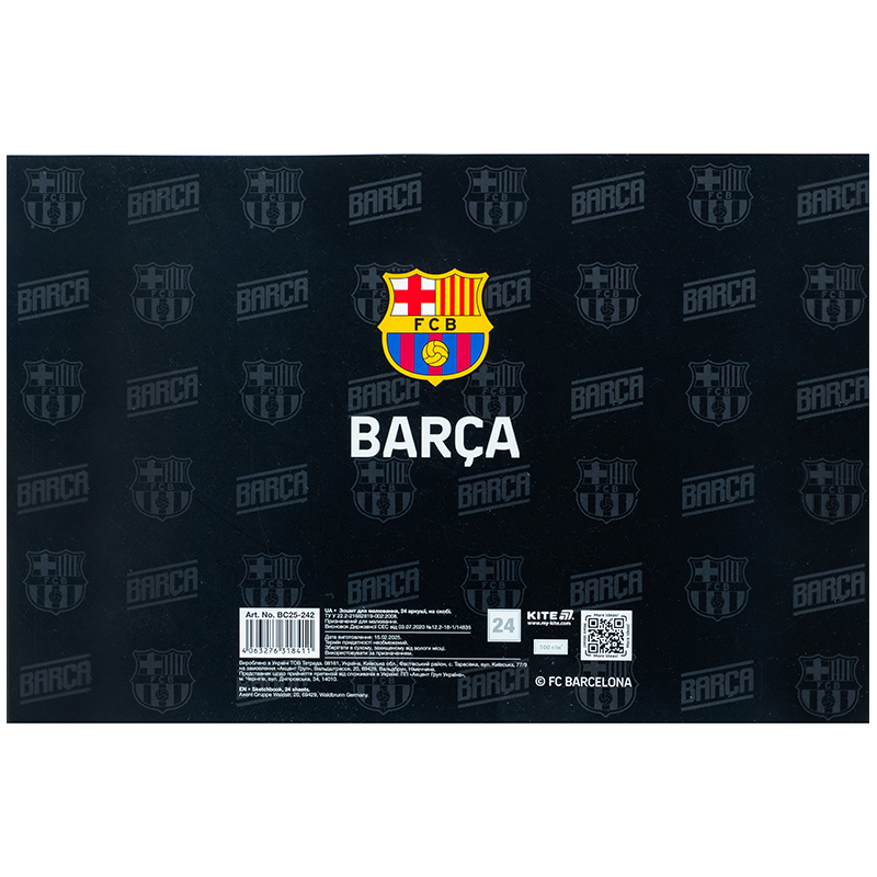 Тетрадь для рисования, 24 лист., скоба, софт тач + УФ лак, FC Barcelona (BC25-242) Kite - фото 10