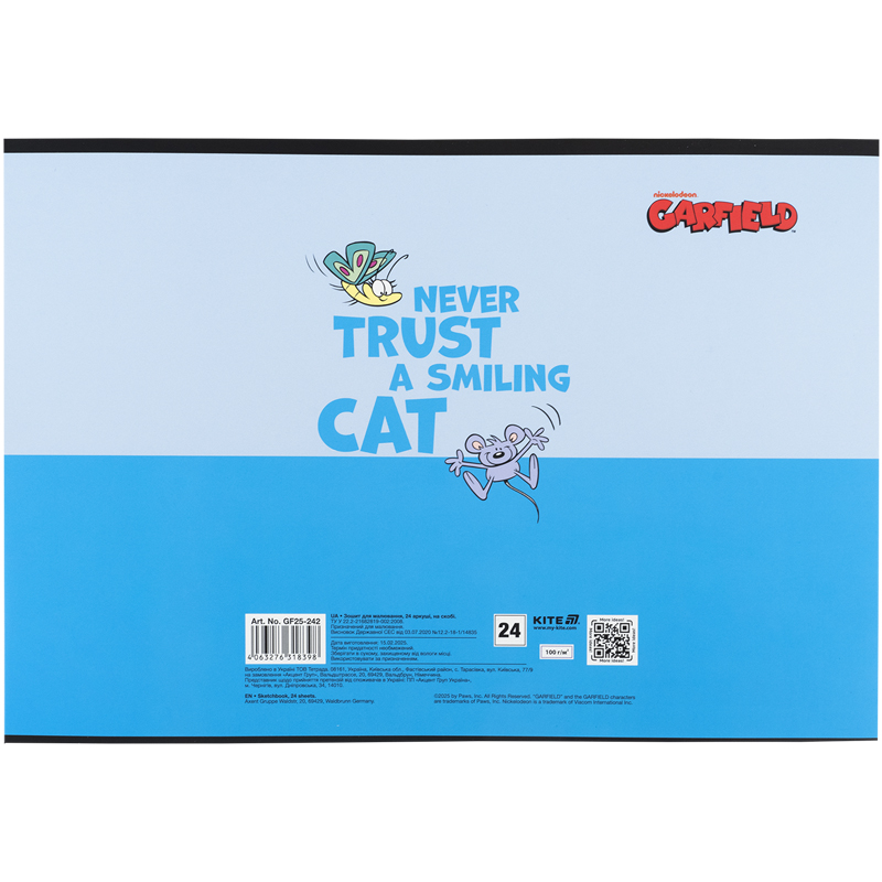 Тетрадь для рисования, 24 лист., скоба, софт тач + УФ лак, Garfield (GF25-242) Kite - фото 10