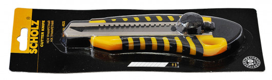 Нож канцелярский большой 18мм., метал. направляющая, винтовой фиксатор, прорезиненный корп. Scholz - фото 4