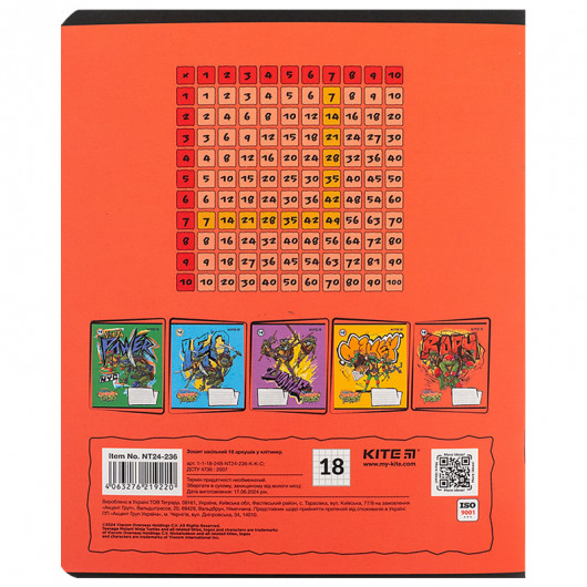 Тетрадь 18 лист., в кл., софт тач + УФ лак, Ninja Turtles (NT24-236) Kite - фото 13