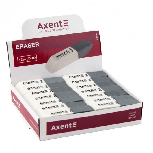 Гумка комбінована Duo, біла частина для олівців, сіра для чорнила Axent — фото 4