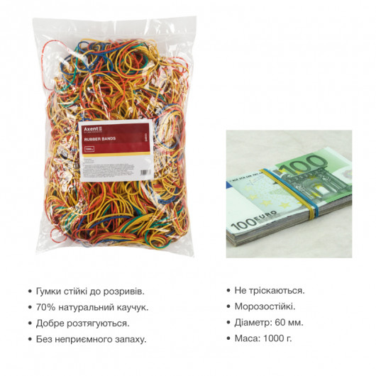 Гумки для грошей d=60мм., 1000г., колір асорті Axent Delta — фото 5