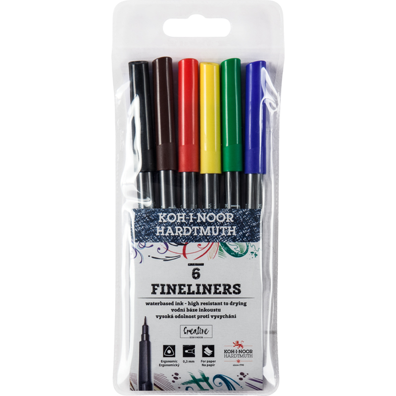 Набір лінерів 7770, 0.3 мм, 6 шт. для реслення та малювання, кольорові Koh-i-noor — фото 2