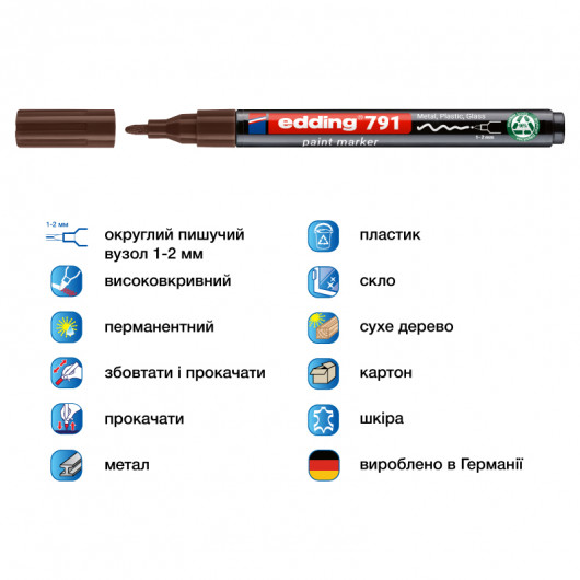 Маркер для маркировки любых поверхностей, термостойкий e-791n, 1-2мм., коричневый Edding - фото 3