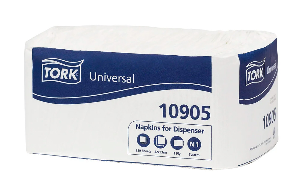 Салфетки 33*32см. Tork Universal 1 слойная, 250шт./уп., бел. Tork - фото 1