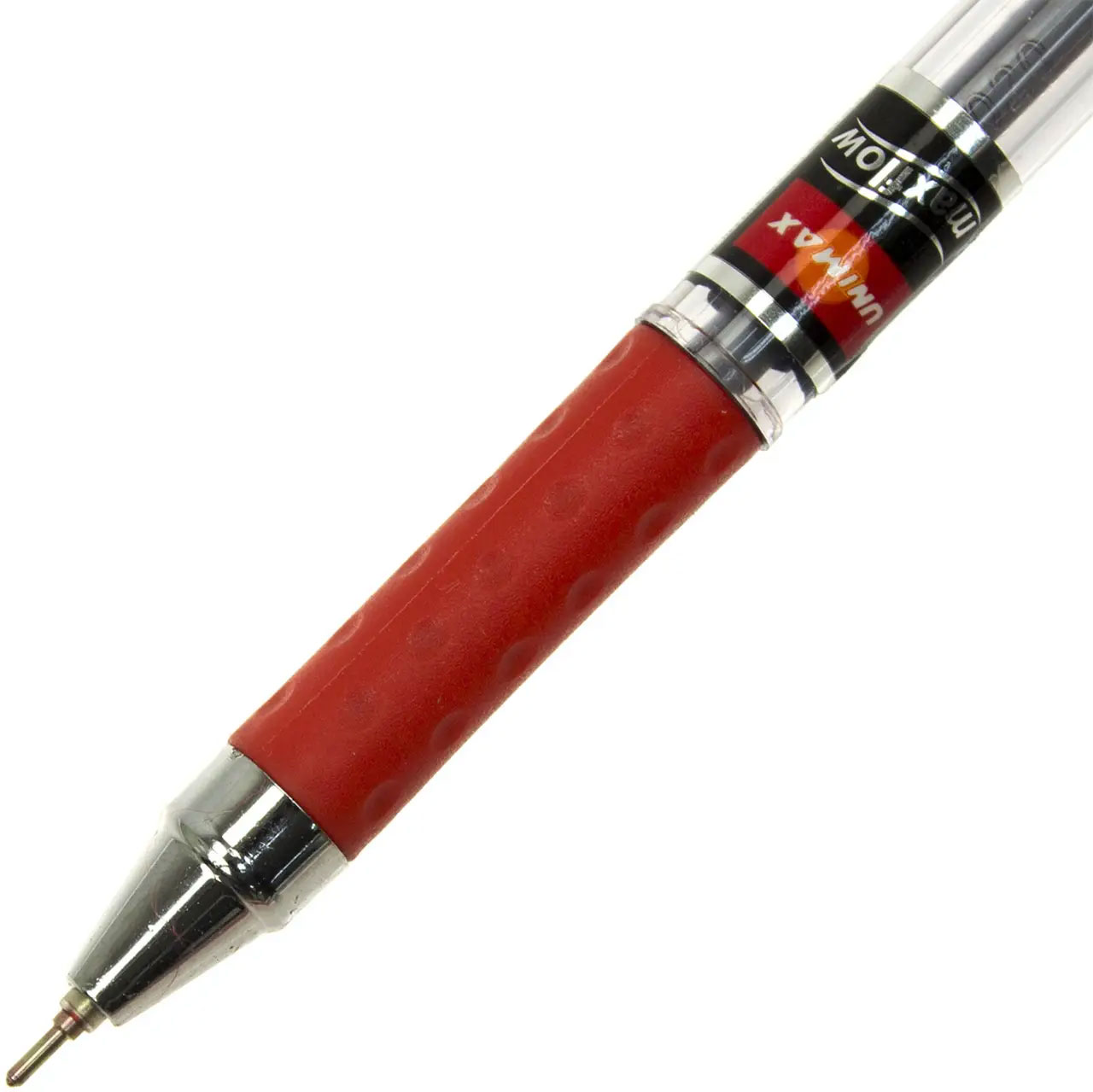 Ручка кулькова Maxflow, 0,7мм., корпус прозорий, стержень черв. Unimax — фото 6