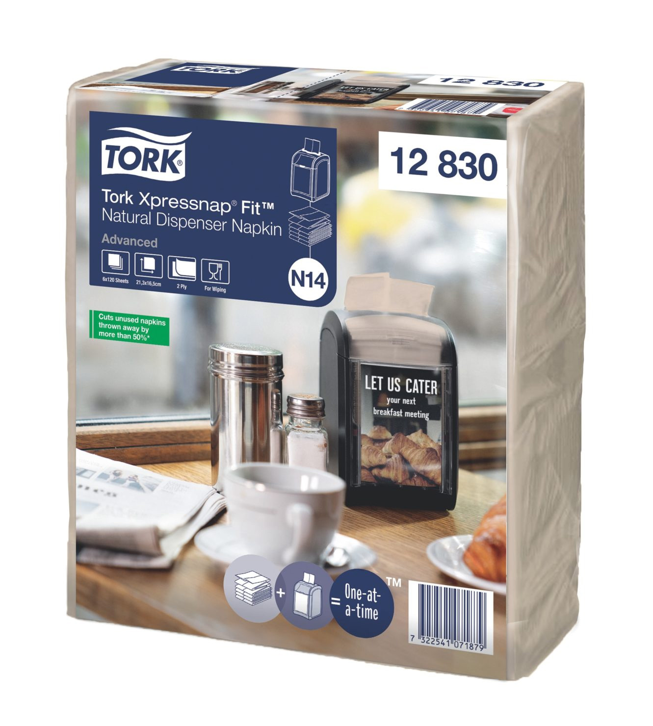 Салфетки для диспенсеров Xpressnap® №14, 21,3*16,5см, 2х сл., 720 шт/уп., Napkin, (N14),  крафт Tork - фото 1