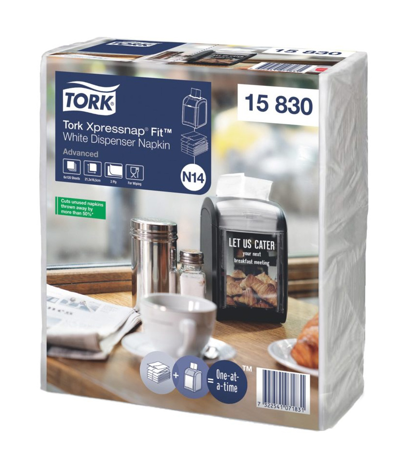Салфетки для диспенсеров Xpressnap® №14, 21,3*16,5см, 2х сл., 720 шт/уп., Napkin, (N14),  бел. Tork - фото 1