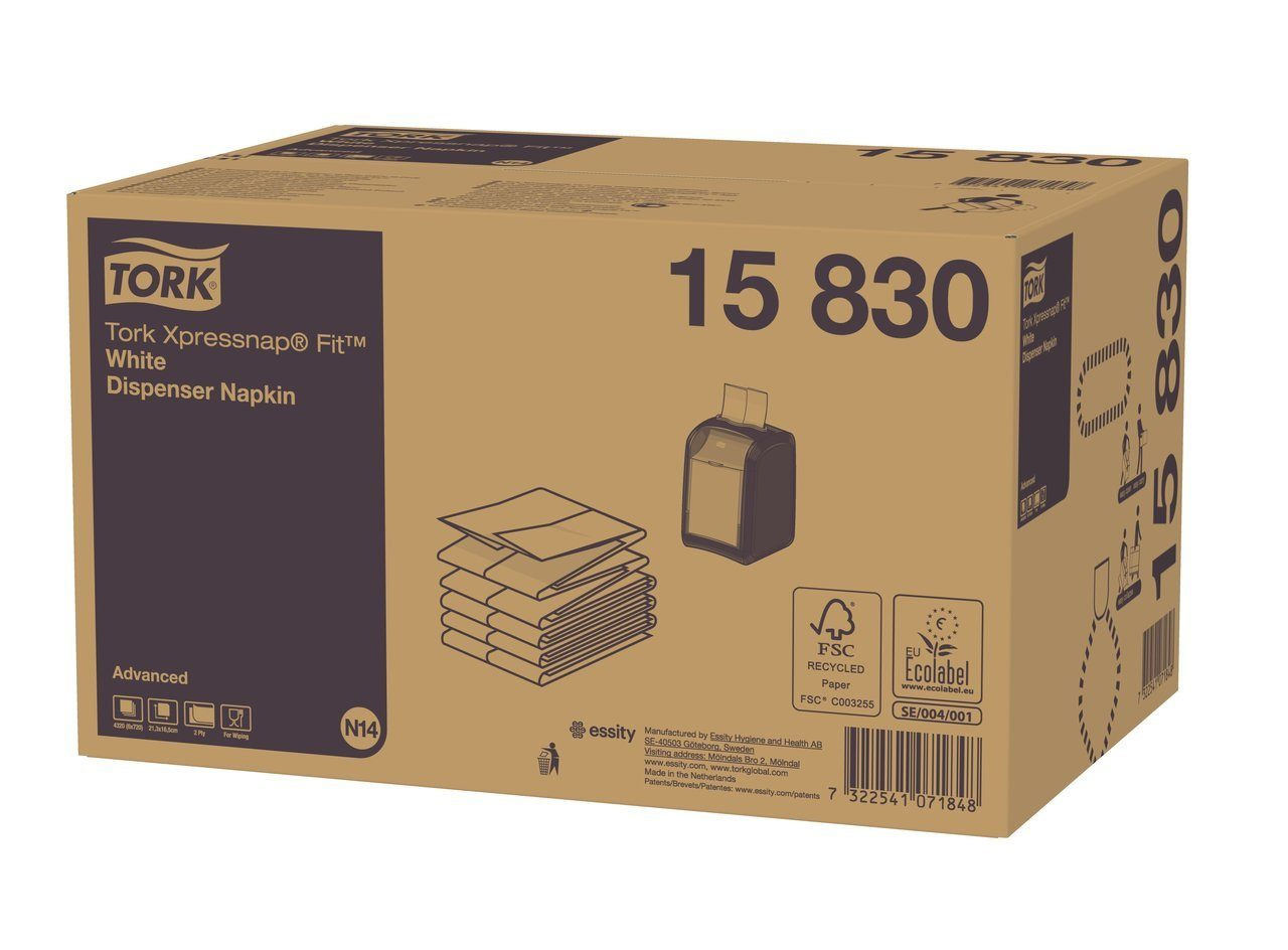 Салфетки для диспенсеров Xpressnap® №14, 21,3*16,5см, 2х сл., 720 шт/уп., Napkin, (N14),  бел. Tork - фото 3