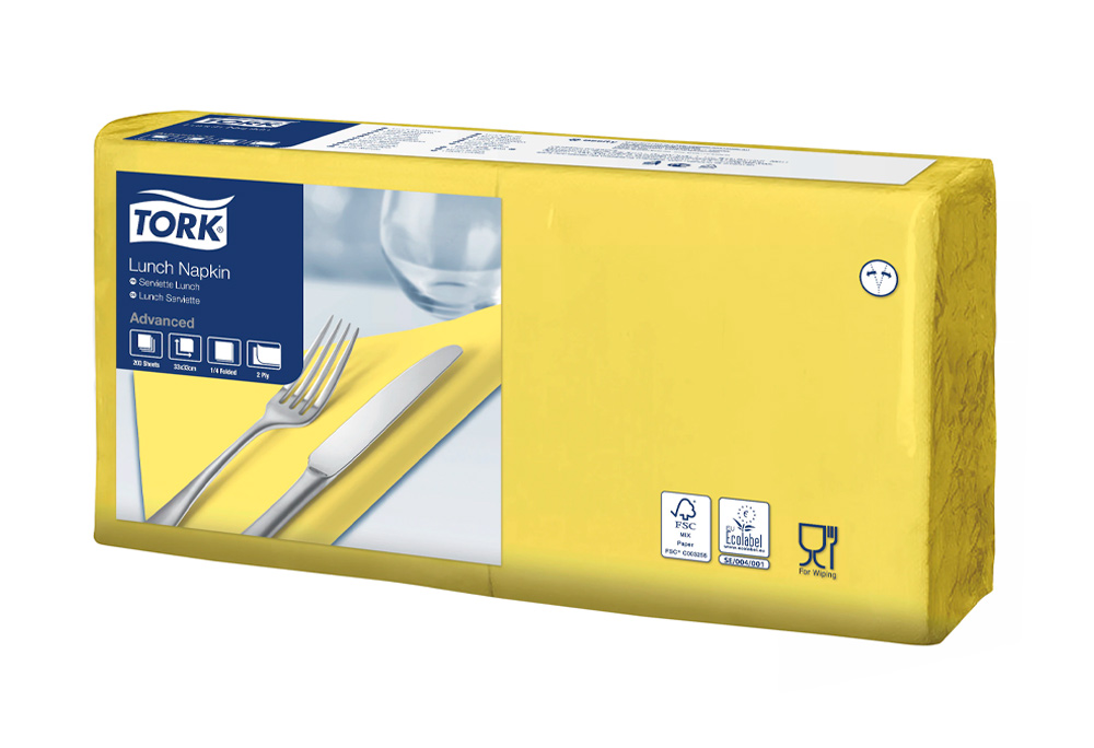 Салфетки 33*33см. Tork Advanced 2-х слойная, 200шт./уп., желт. Tork - фото 1