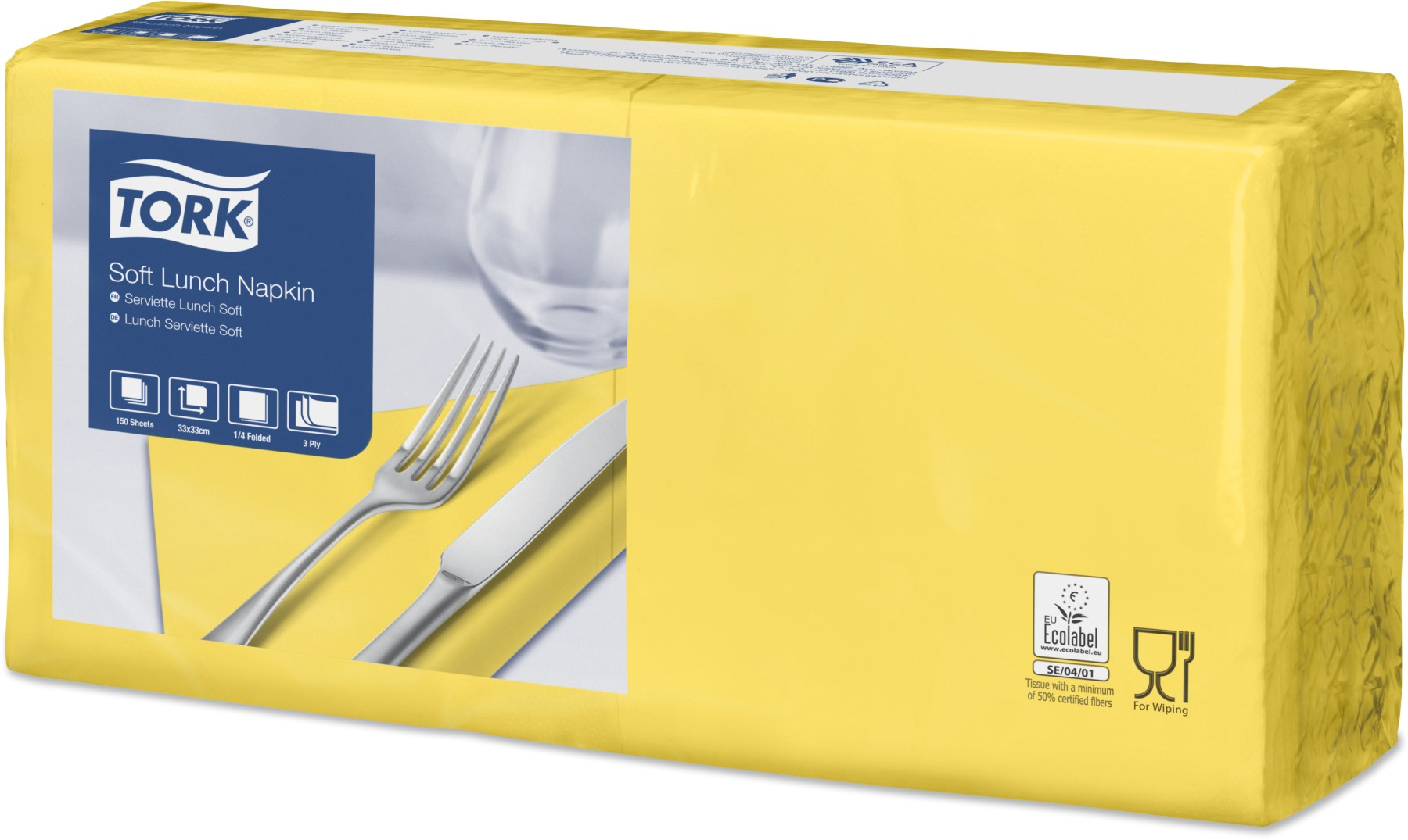 Салфетки 33*33см. Tork Advanced 3-х слойная, 150шт./уп., желт. Tork - фото 1